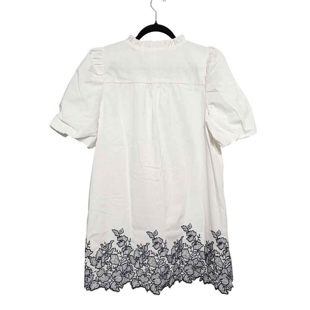 Tuckernuck Hyacinth House Mini Dress Large Embroidered White Navy Puff Sleeves - Picture 6 of 14